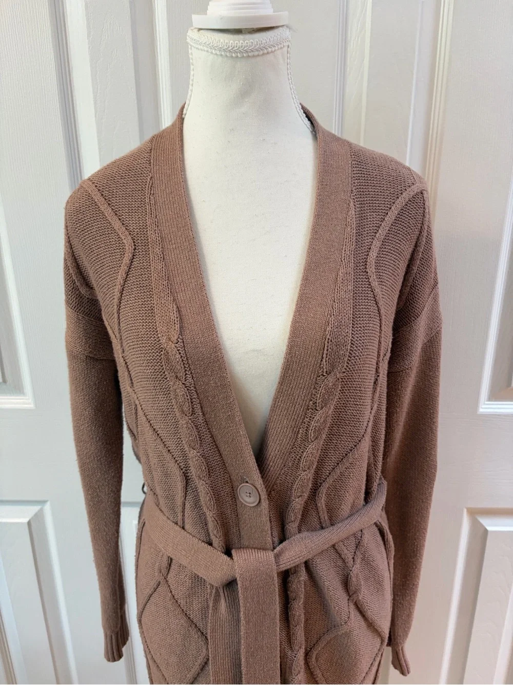 L’AGENCE Maeve Harleen Button Front Belted Cable Knit Cardigan Size S